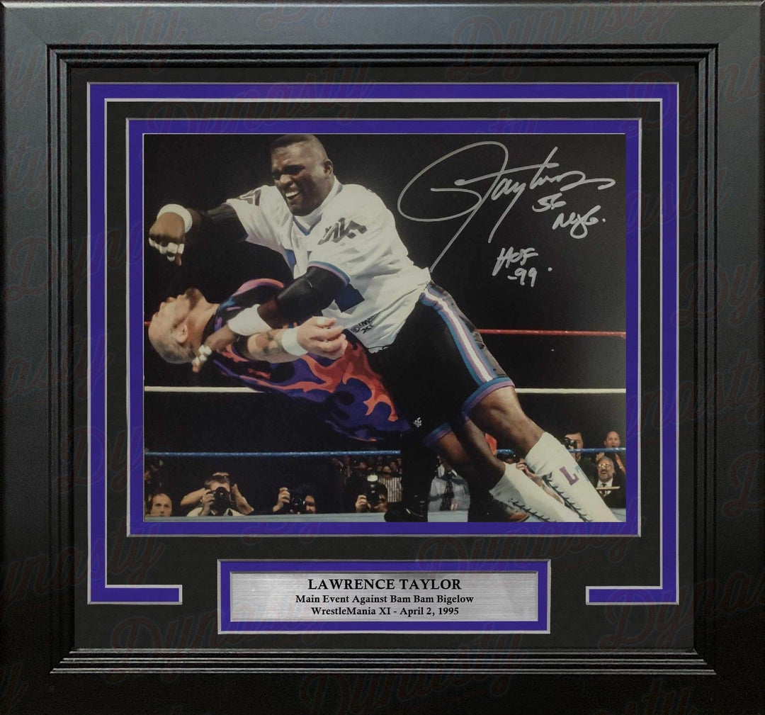 Dynasty Sports & Framing Autographed Framed Football Photos Lawrence Taylor WrestleMania XI Main Event Autographed 11x14 Framed Wrestling Photo - NYG & HOF