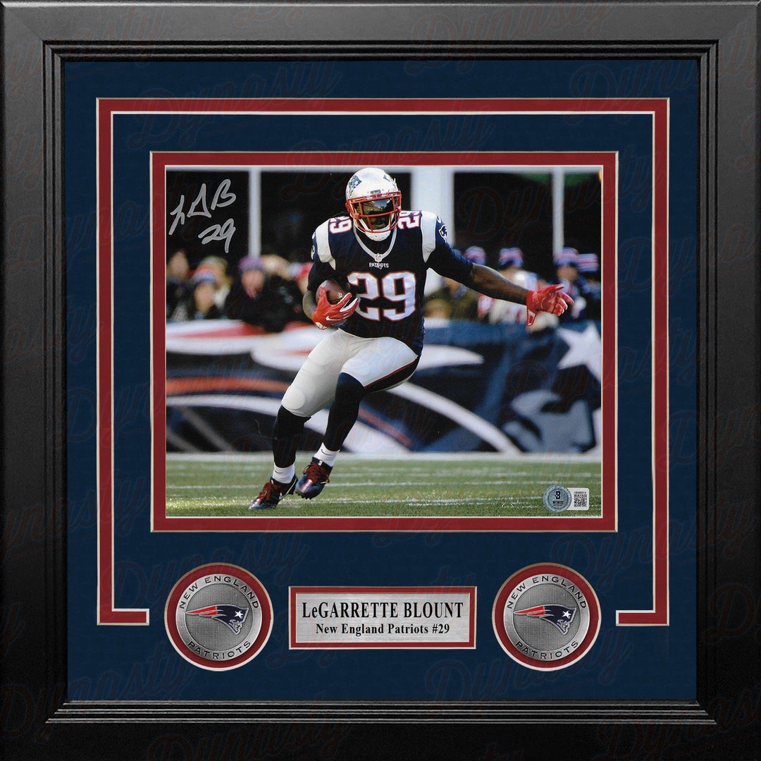 Dynasty Sports & Framing Autographed Framed Football Photos LeGarrette Blount in Action Autographed New England Patriots 8" x 10" Framed Football Photo