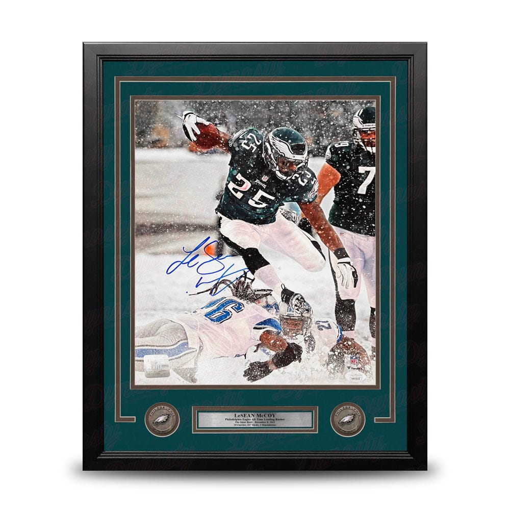 Dynasty Sports & Framing Autographed Framed Football Photos LeSean McCoy Snow Bowl Philadelphia Eagles Autographed 16" x 20" Framed Photo - Dynasty Sports COA
