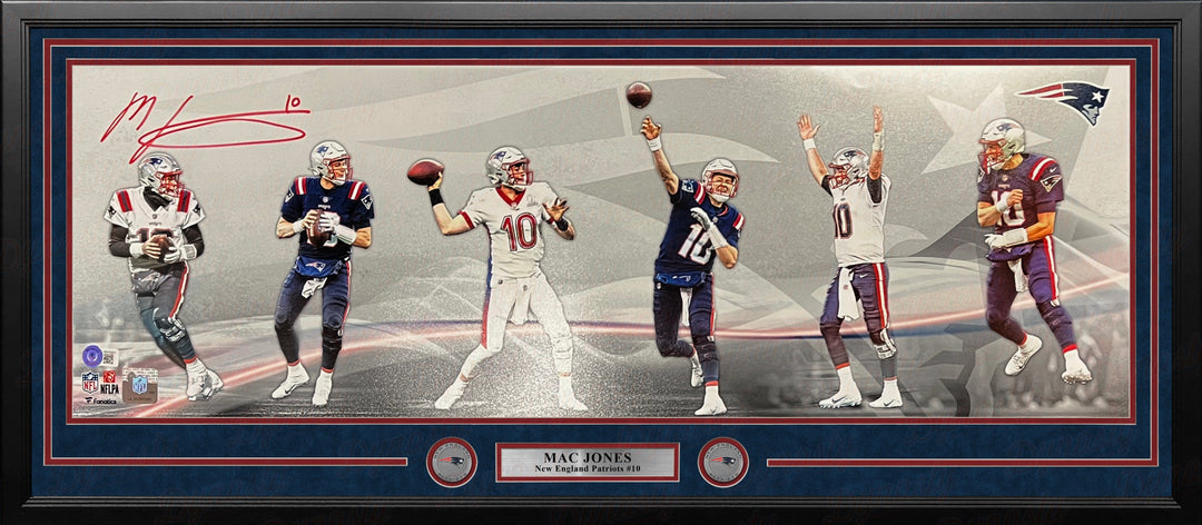 Dynasty Sports & Framing Autographed Framed Football Photos Mac Jones New England Patriots Autographed 10" x 30" Framed Football Panorama Collage Photo
