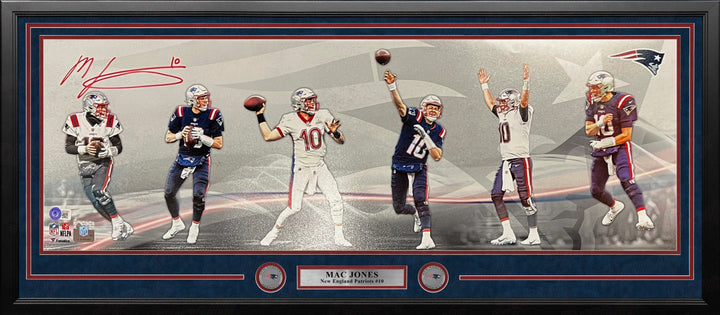 Dynasty Sports & Framing Autographed Framed Football Photos Mac Jones New England Patriots Autographed 10" x 30" Framed Football Panorama Collage Photo