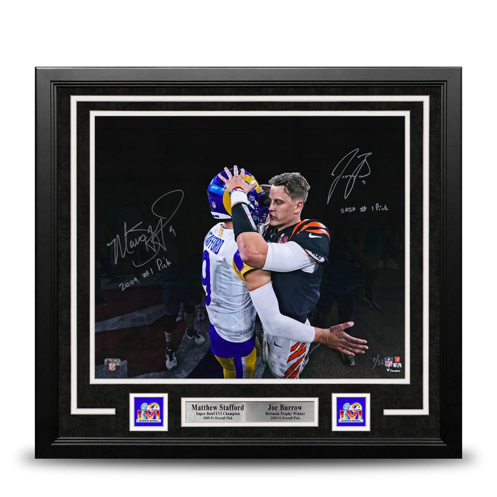 Dynasty Sports & Framing Autographed Framed Football Photos Matthew Stafford & Joe Burrow Autographed Super Bowl 16x20 Framed Football Photo Inscribed #1 Picks