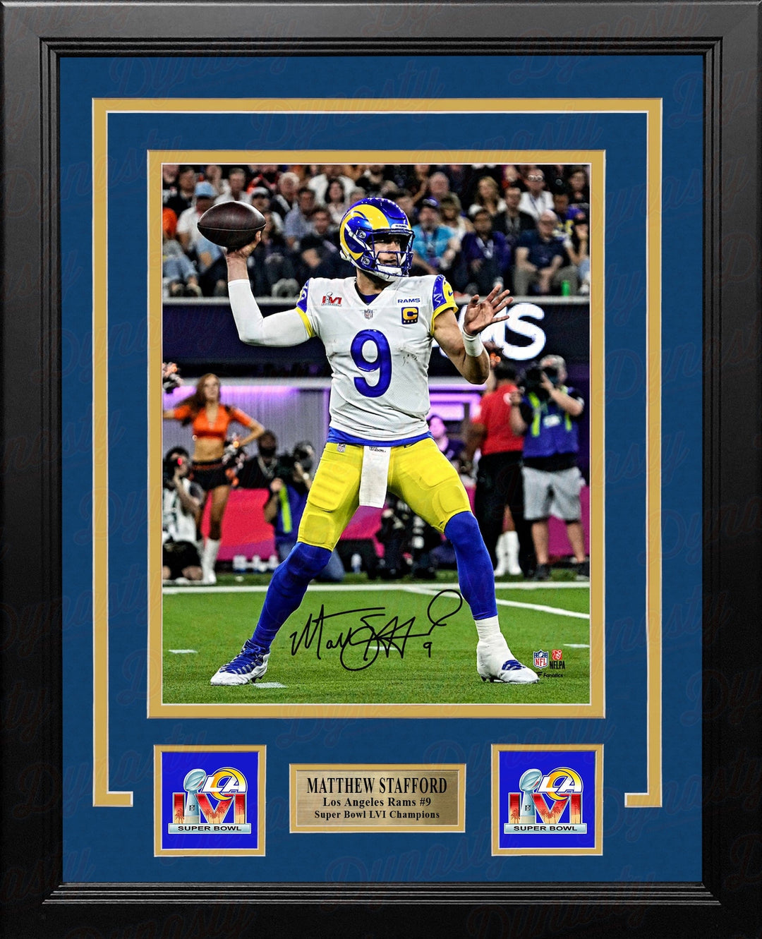 Dynasty Sports & Framing Autographed Framed Football Photos Matthew Stafford Super Bowl LVI Action Los Angeles Rams Autographed 8" x 10" Framed Football Photo