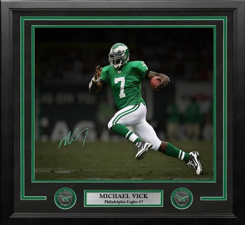 Dynasty Sports & Framing Autographed Framed Football Photos Michael Vick Kelly Green Action Philadelphia Eagles Autographed 11" x 14" Framed Blackout Photo