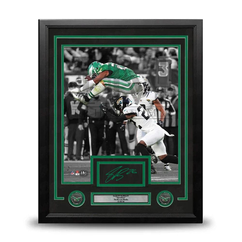 Dynasty Sports & Framing Autographed Framed Football Photos Saquon Barkley Reverse Hurdle Philadelphia Eagles Autographed 11x14 Framed Photo with Cut Signature