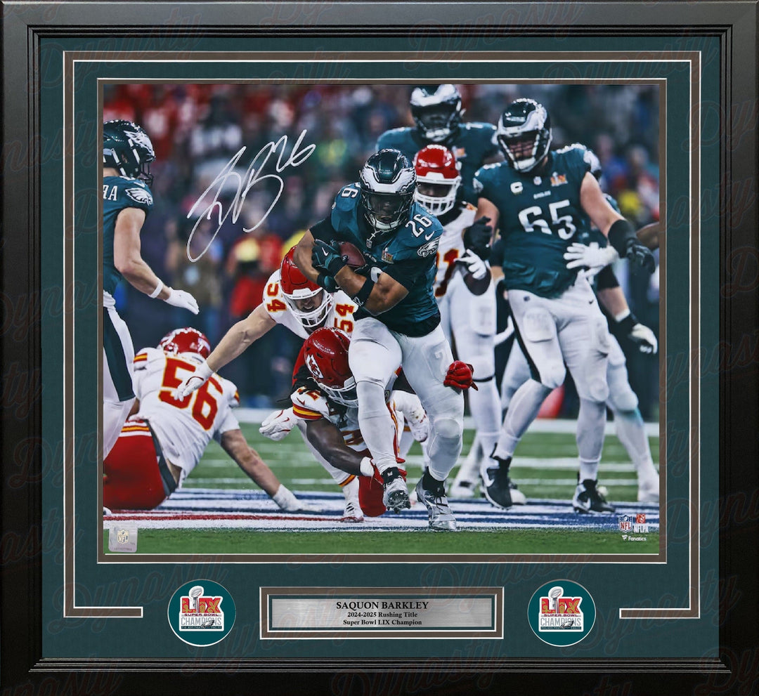 Dynasty Sports & Framing Autographed Framed Football Photos Saquon Barkley Super Bowl LIX Action Philadelphia Eagles Autographed 11" x 14" Framed Football Photo