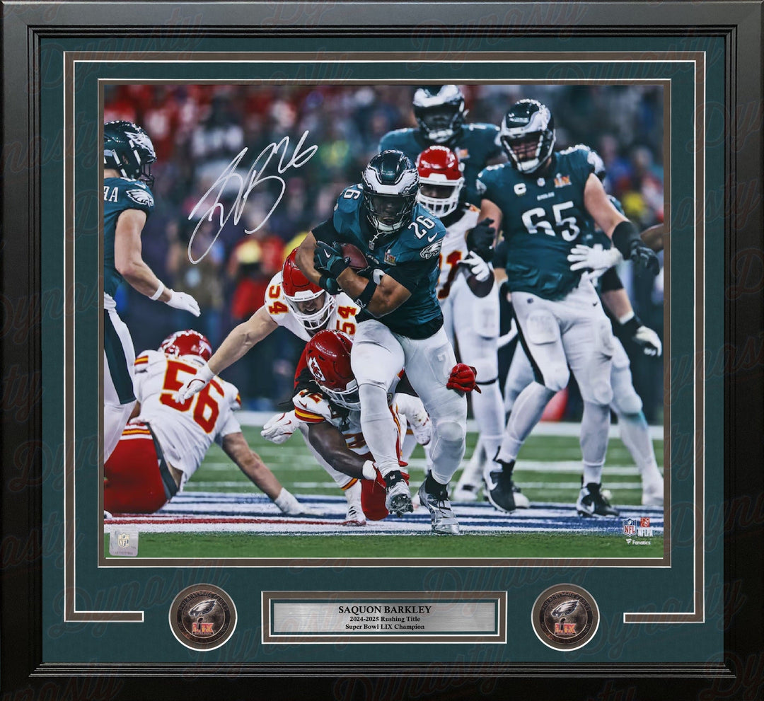 Dynasty Sports & Framing Autographed Framed Football Photos Saquon Barkley Super Bowl LIX Action Philadelphia Eagles Autographed 16" x 20" Framed Football Photo