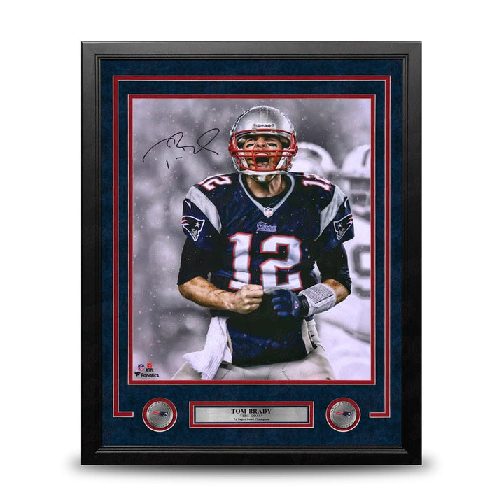Dynasty Sports & Framing Autographed Framed Football Photos Tom Brady Spotlight Scream New England Patriots Autographed 16" x 20" Framed Football Photo