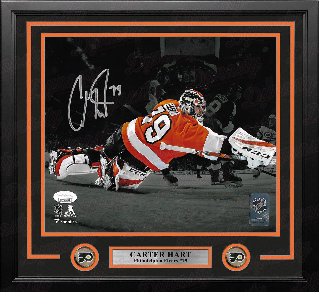 Dynasty Sports & Framing Autographed Framed Hockey Photos 11x14 Framed Photo Carter Hart Blackout Philadelphia Flyers Autographed Framed Hockey Photo