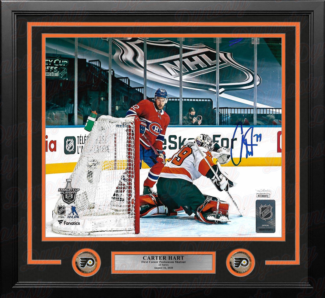Dynasty Sports & Framing Autographed Framed Hockey Photos 11x14 Framed Photo Carter Hart First Career Playoff Shutout Philadelphia Flyers Autographed Framed Hockey Photo