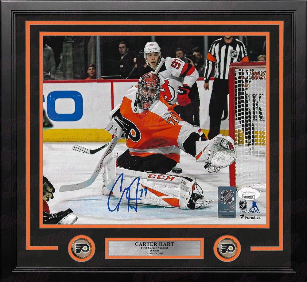 Dynasty Sports & Framing Autographed Framed Hockey Photos 11x14 Framed Photo Carter Hart Philadelphia Flyers First Career Shutout Autographed Framed Hockey Photo