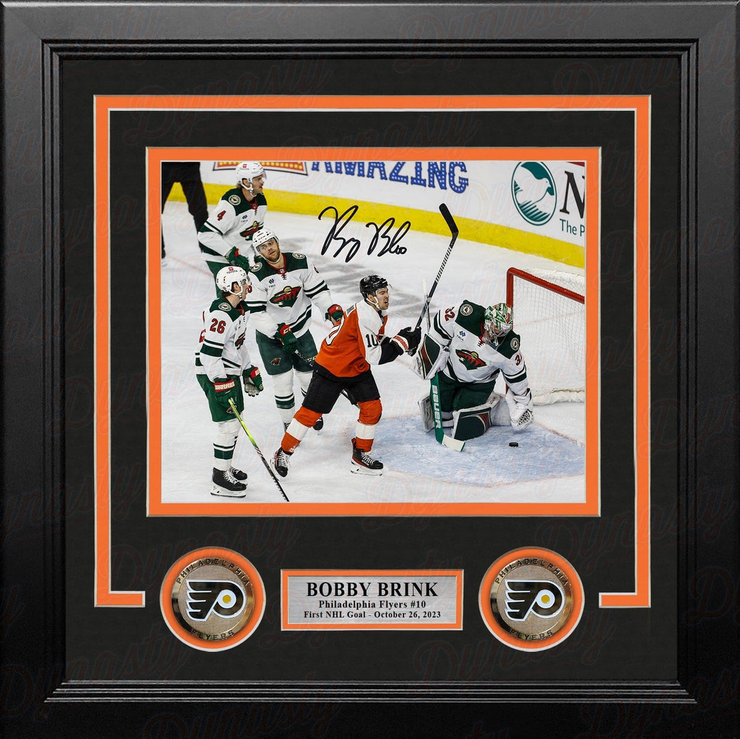 Dynasty Sports & Framing Autographed Framed Hockey Photos Bobby Brink First Career Goal Autographed Philadelphia Flyers 8" x 10" Framed Hockey Photo