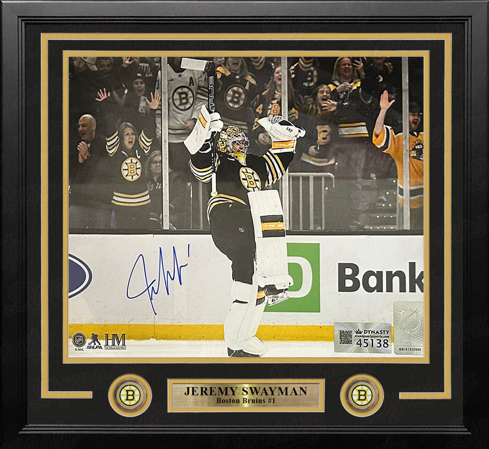 Dynasty Sports & Framing Autographed Framed Hockey Photos Jeremy Swayman Celebration Boston Bruins Autographed 16" x 20" Framed Hockey Photo