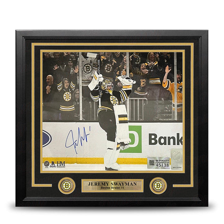 Dynasty Sports & Framing Autographed Framed Hockey Photos Jeremy Swayman Celebration Boston Bruins Autographed 16" x 20" Framed Hockey Photo