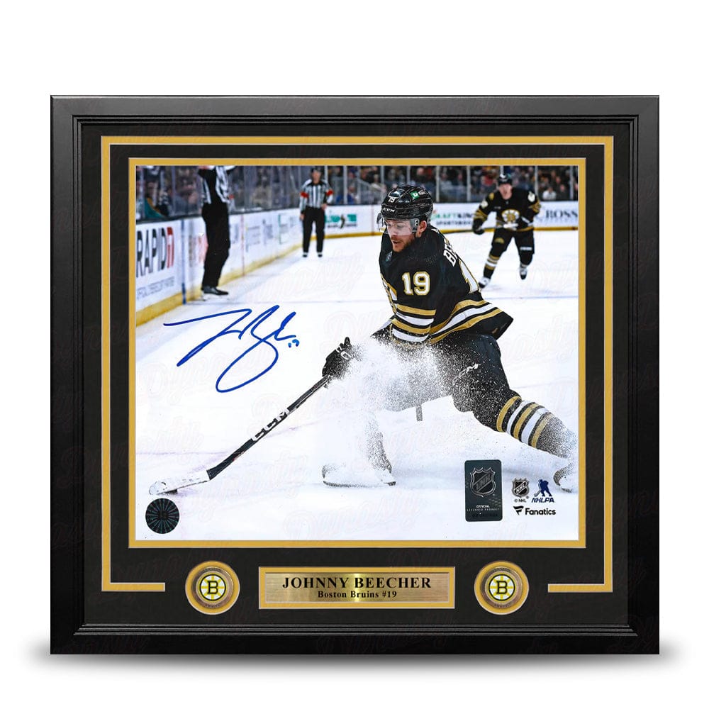 Dynasty Sports & Framing Autographed Framed Hockey Photos Johnny Beecher in Action Boston Bruins Autographed 16" x 20" Framed Hockey Photo