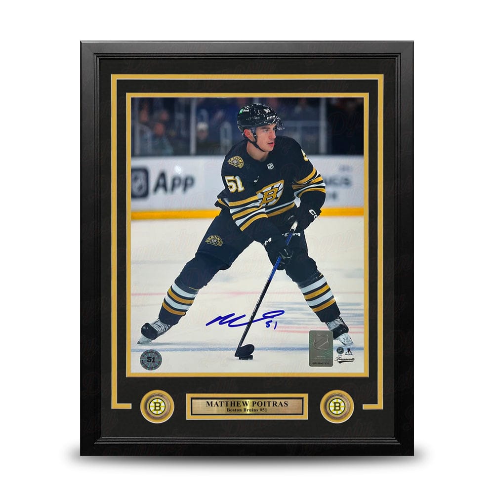 Dynasty Sports & Framing Autographed Framed Hockey Photos Matthew Poitras in Action Boston Bruins Autographed 11" x 14" Framed Hockey Photo