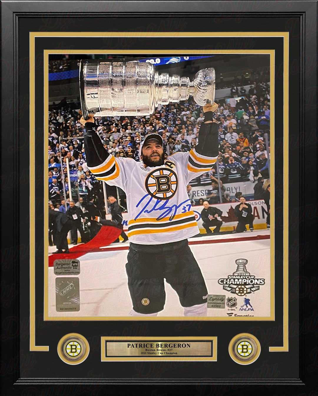 Dynasty Sports & Framing Autographed Framed Hockey Photos Patrice Bergeron 2011 Stanley Cup Boston Bruins Autographed 16" x 20" Framed Hockey Photo