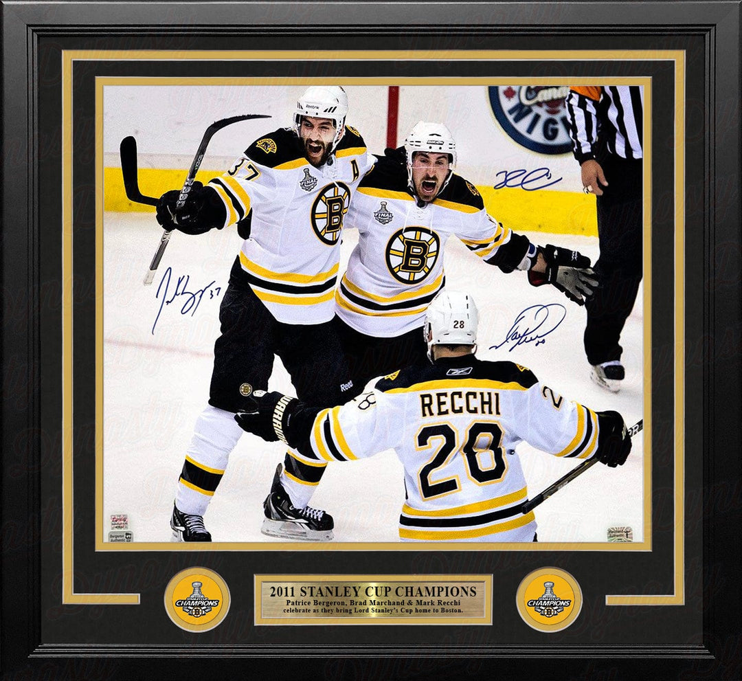 Dynasty Sports & Framing Autographed Framed Hockey Photos Patrice Bergeron, Mark Recchi, & Brad Marchand Autographed Boston Bruins 16" x 20" Framed Photo