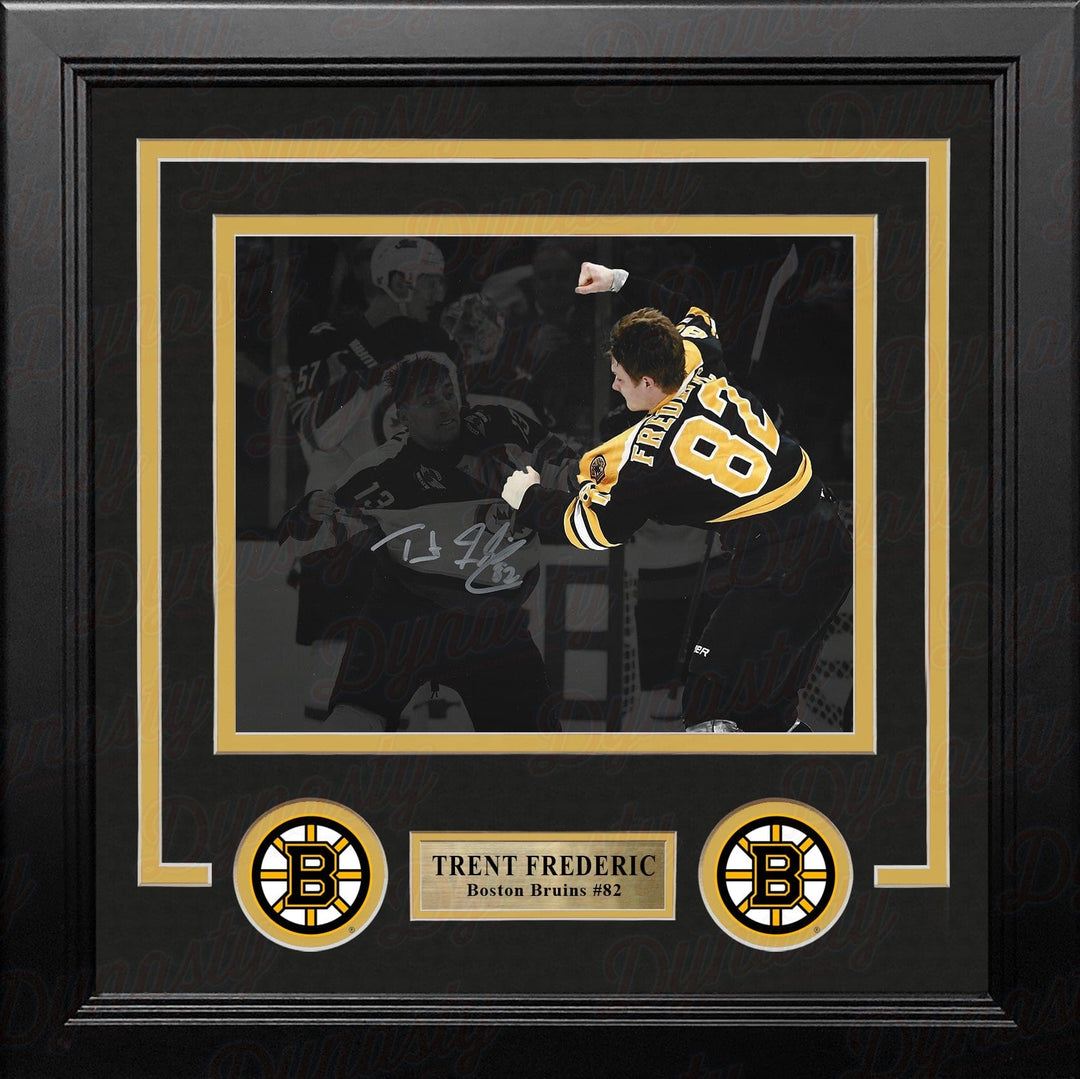 Dynasty Sports & Framing Autographed Framed Hockey Photos Trent Frederic Fight Boston Bruins Autographed 8" x 10" Framed Blackout Hockey Photo