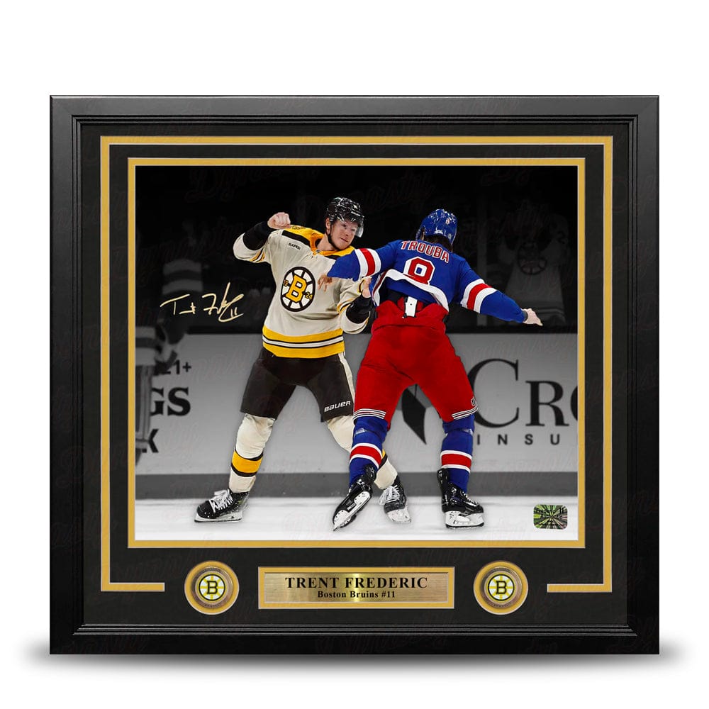 Dynasty Sports & Framing Autographed Framed Hockey Photos Trent Frederic Fighting Action Boston Bruins Autographed 11" x 14" Framed Hockey Photo