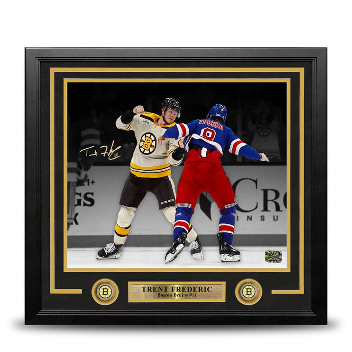 Dynasty Sports & Framing Autographed Framed Hockey Photos Trent Frederic Fighting Action Boston Bruins Autographed 11" x 14" Framed Hockey Photo