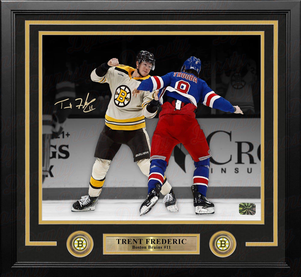 Dynasty Sports & Framing Autographed Framed Hockey Photos Trent Frederic Fighting Action Boston Bruins Autographed 16" x 20" Framed Hockey Photo