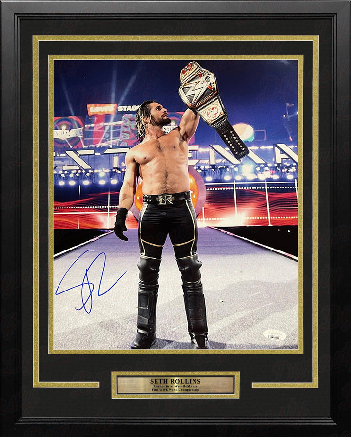 Dynasty Sports & Framing Autographed Framed Wrestling Photos 11x14 Framed Photo Seth Rollins Money-in-the-Bank Championship Cash-in Autographed Framed WWE Wrestling Photo