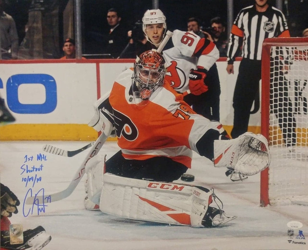Dynasty Sports & Framing Autographed Hockey Photos 16x20 Photo with Inscription Carter Hart Philadelphia Flyers First Career Shutout Autographed NHL Hockey Photo