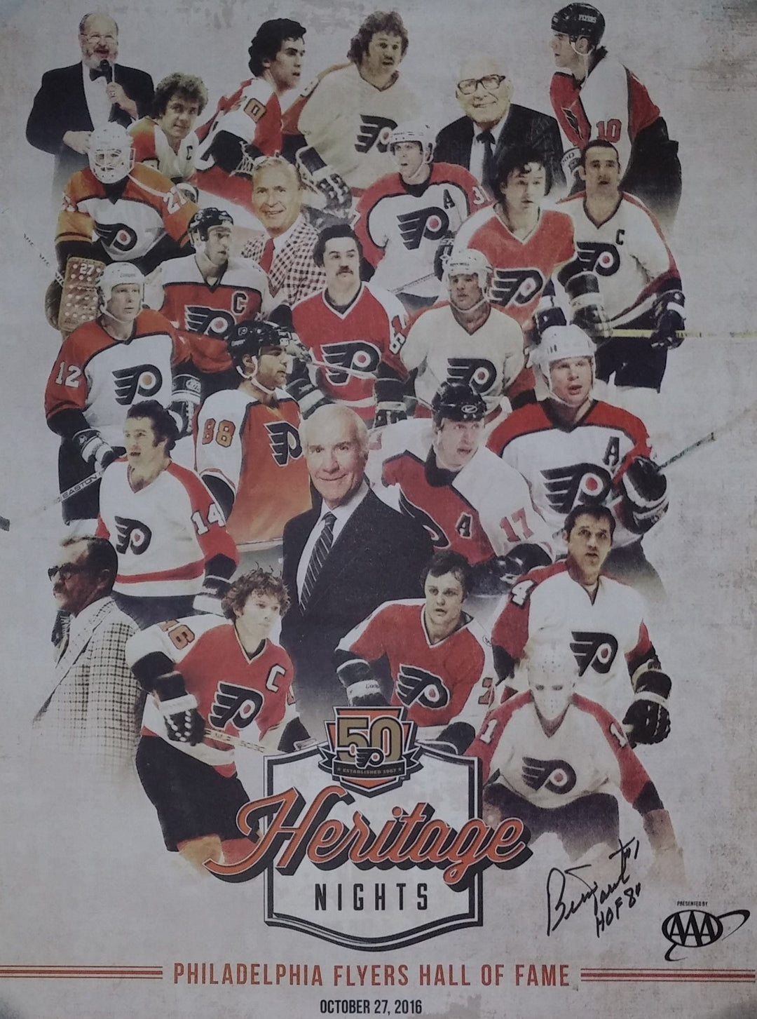 Dynasty Sports & Framing Autographed Hockey Photos Bernie Parent Autographed 50th Anniversary Alumni Heritage Nights Philadelphia Flyers Poster