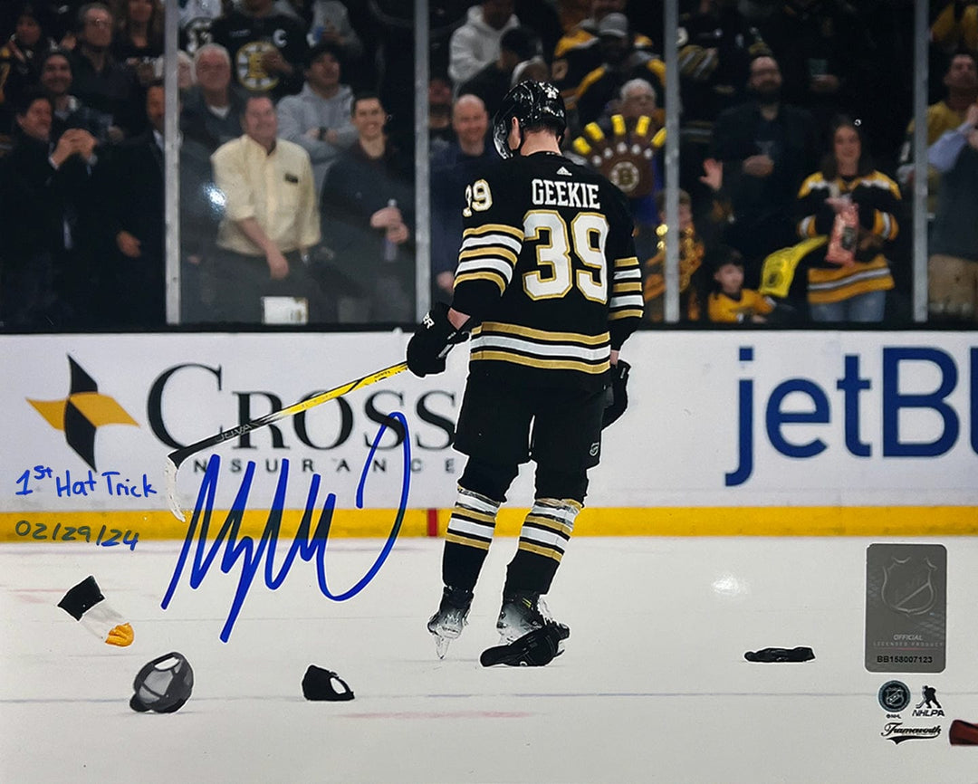 Dynasty Sports & Framing Autographed Hockey Photos Morgan Geekie Hat Trick Boston Bruins Autographed 11" x 14" Hockey Photo - 1st Hat Trick