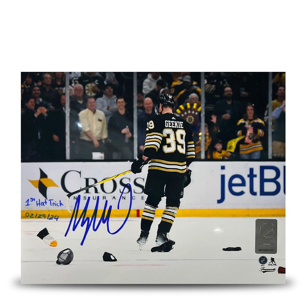 Dynasty Sports & Framing Autographed Hockey Photos Morgan Geekie Hat Trick Boston Bruins Autographed 11" x 14" Hockey Photo - 1st Hat Trick