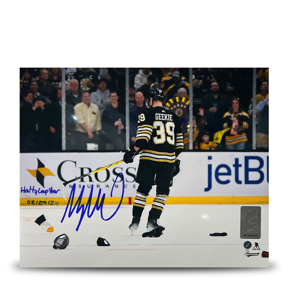 Dynasty Sports & Framing Autographed Hockey Photos Morgan Geekie Hat Trick Boston Bruins Autographed 11" x 14" Hockey Photo - Hatty Leap Year