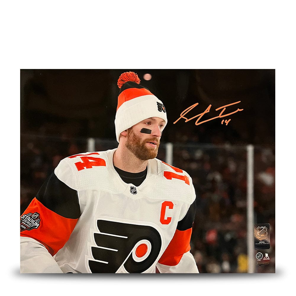 Dynasty Sports & Framing Autographed Hockey Photos Sean Couturier 2024 Captain Debut Philadelphia Flyers Autographed 11x14 Photo - Orange Signature