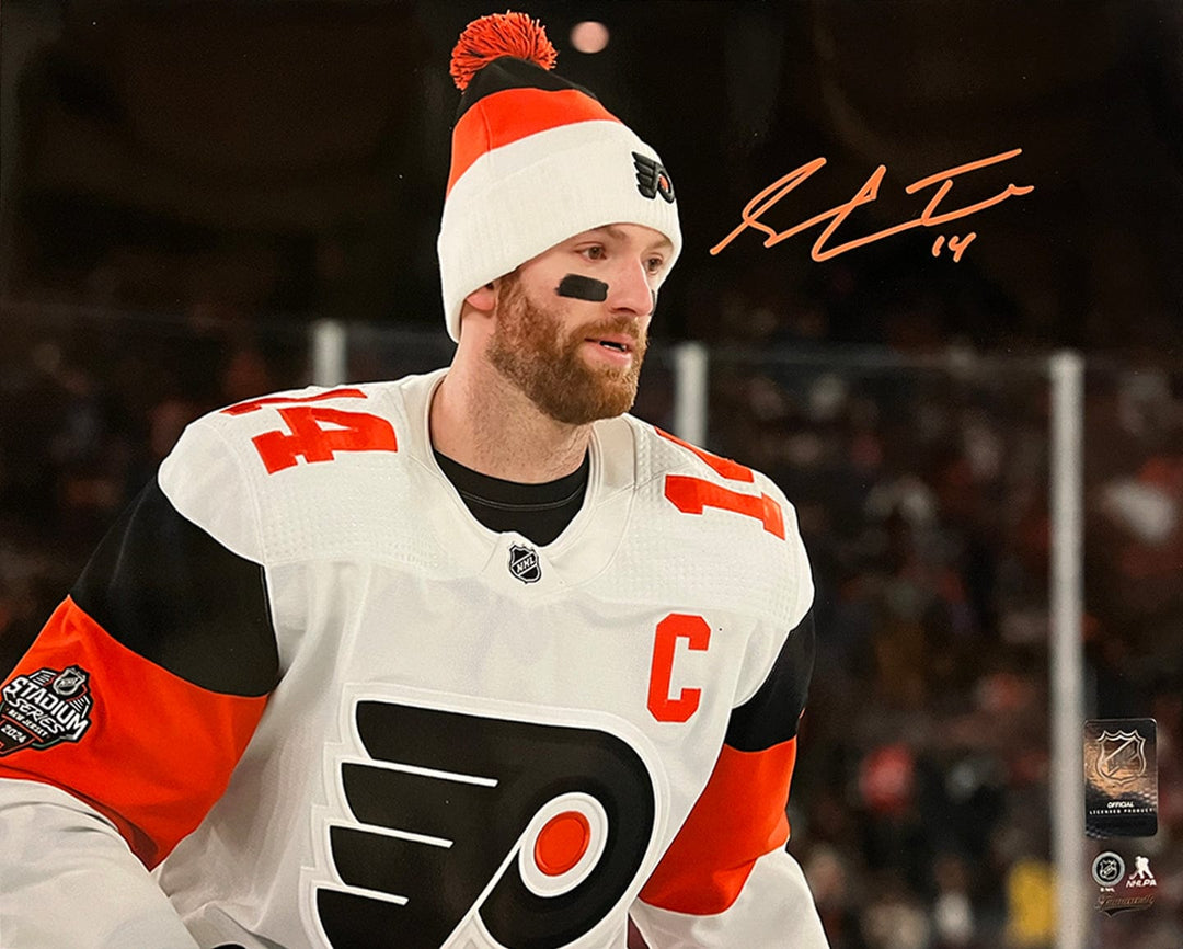Dynasty Sports & Framing Autographed Hockey Photos Sean Couturier 2024 Captain Debut Philadelphia Flyers Autographed 11x14 Photo - Orange Signature