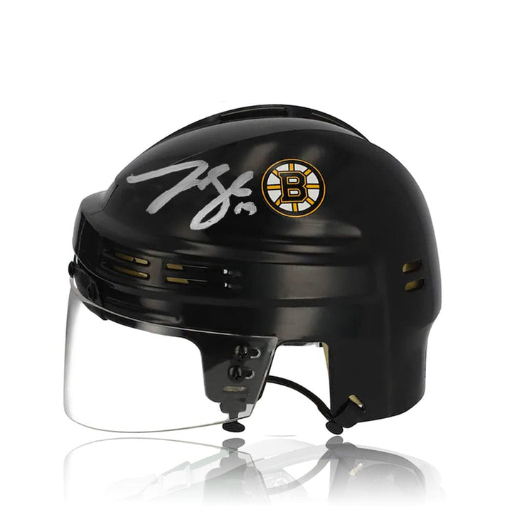 Dynasty Sports & Framing Autographed Mini-Helmets Matthew Poitras & Johnny Beecher Boston Bruins Autographed NHL Hockey Bauer Black Mini-Helmet