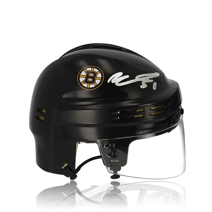Dynasty Sports & Framing Autographed Mini-Helmets Matthew Poitras & Johnny Beecher Boston Bruins Autographed NHL Hockey Bauer Black Mini-Helmet