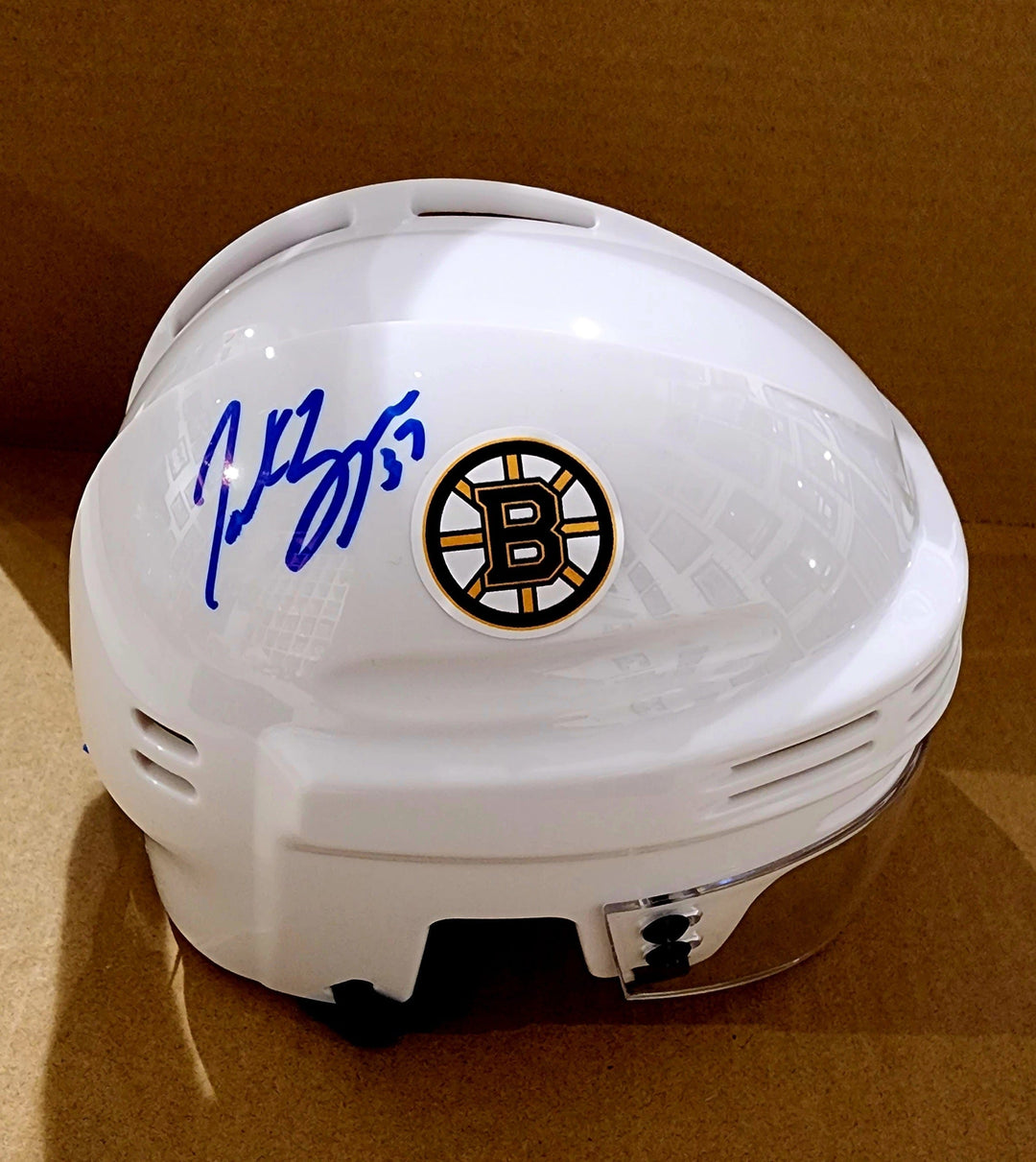 Dynasty Sports & Framing Autographed Mini-Helmets Patrice Bergeron Boston Bruins Autographed White Mini-Helmet