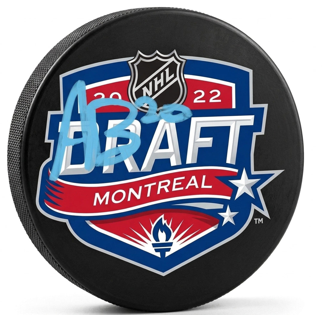 Dynasty Sports & Framing Autographed Pucks Alex Bump Philadelphia Flyers Autographed 2022 NHL Draft Logo Hockey Puck (Blue Signature)