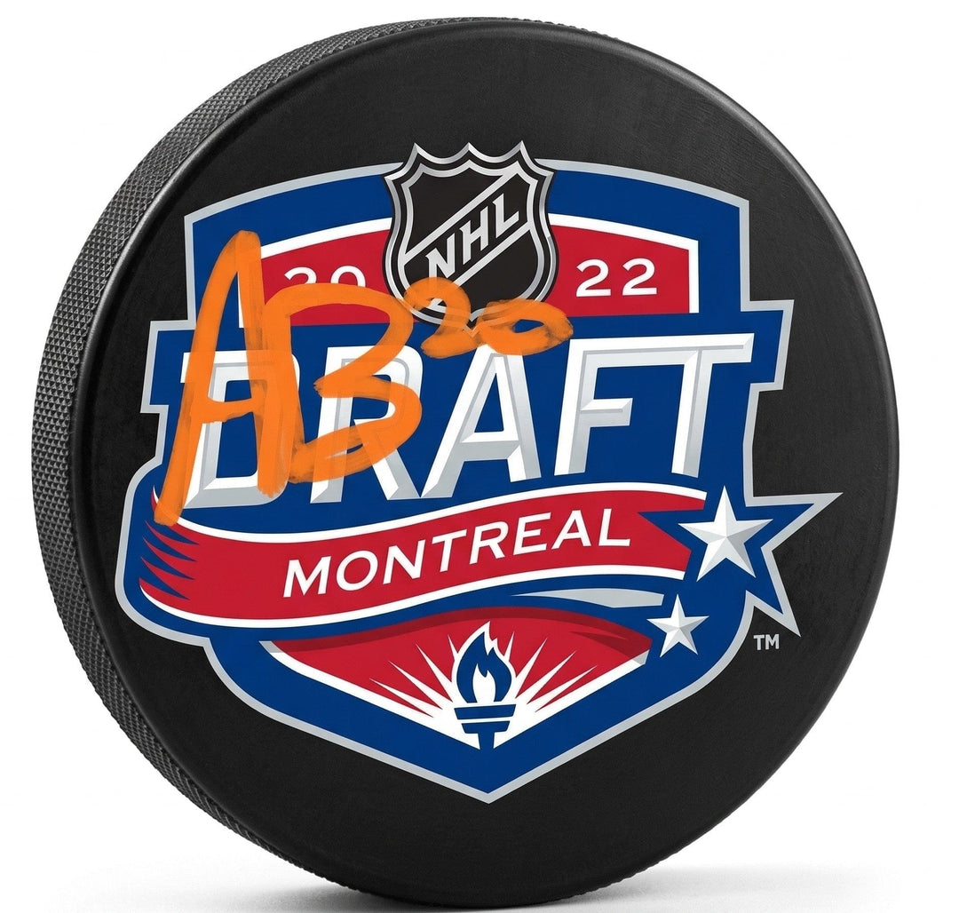 Dynasty Sports & Framing Autographed Pucks Alex Bump Philadelphia Flyers Autographed 2022 NHL Draft Logo Hockey Puck (Orange Signature)