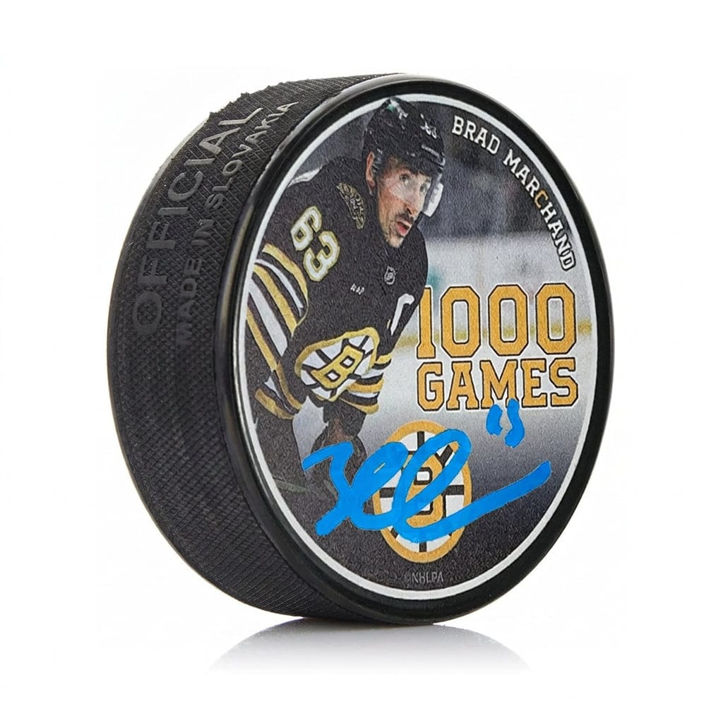 Dynasty Sports & Framing Autographed Pucks Brad Marchand Autographed Boston Bruins 1000 Games Commemorative Hockey Puck