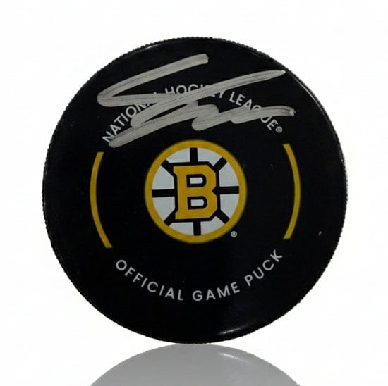 Dynasty Sports & Framing Autographed Pucks Fraser Minten Boston Bruins Autographed 2025 Game Model Puck