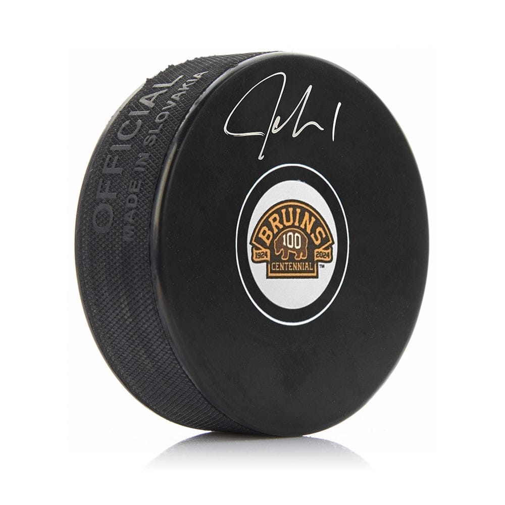 Dynasty Sports & Framing Autographed Pucks Jeremy Swayman Boston Bruins Autographed 100th Anniversary Hockey Puck