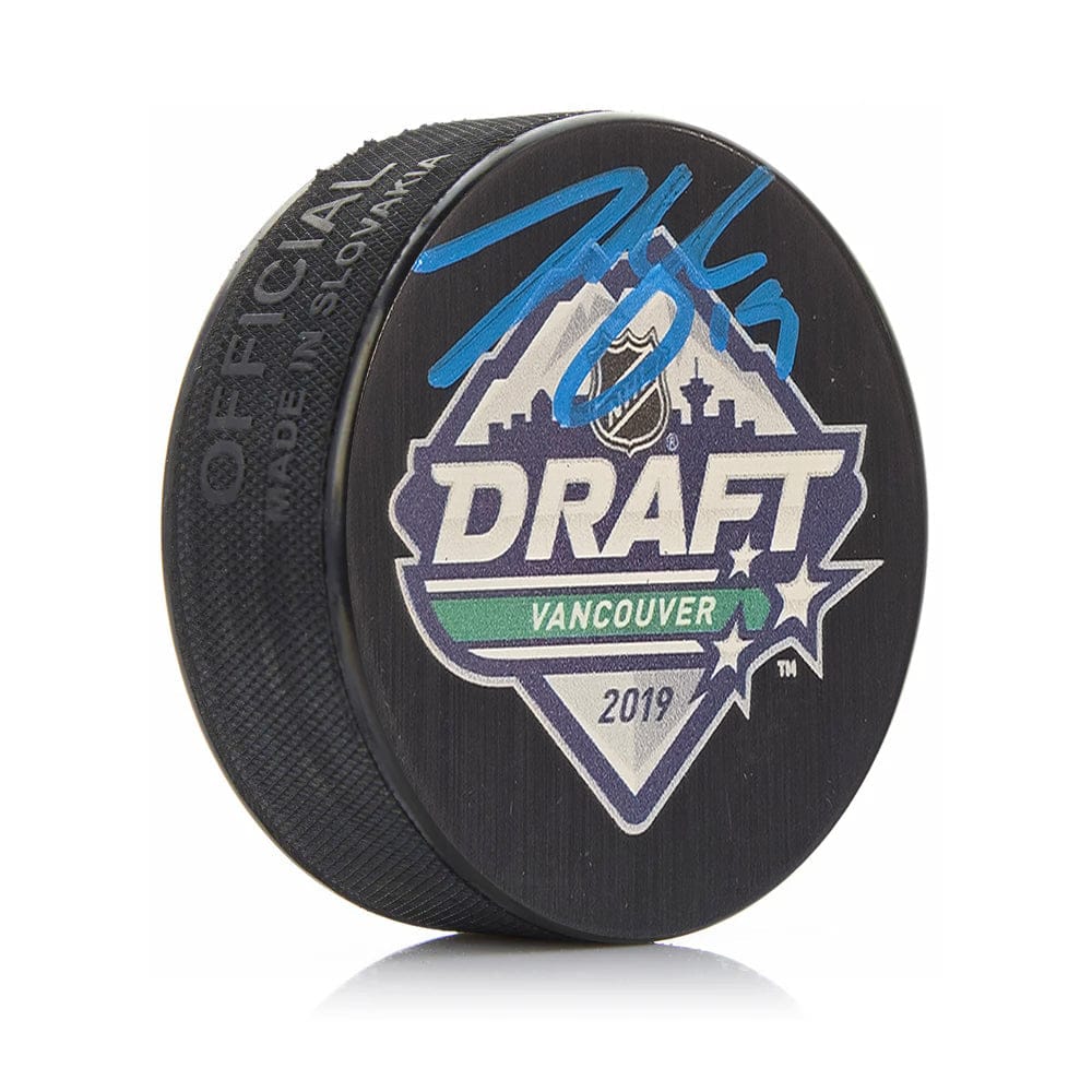 Dynasty Sports & Framing Autographed Pucks Johnny Beecher Autographed Boston Bruins 2019 Draft Hockey Logo Puck - Blue Signature