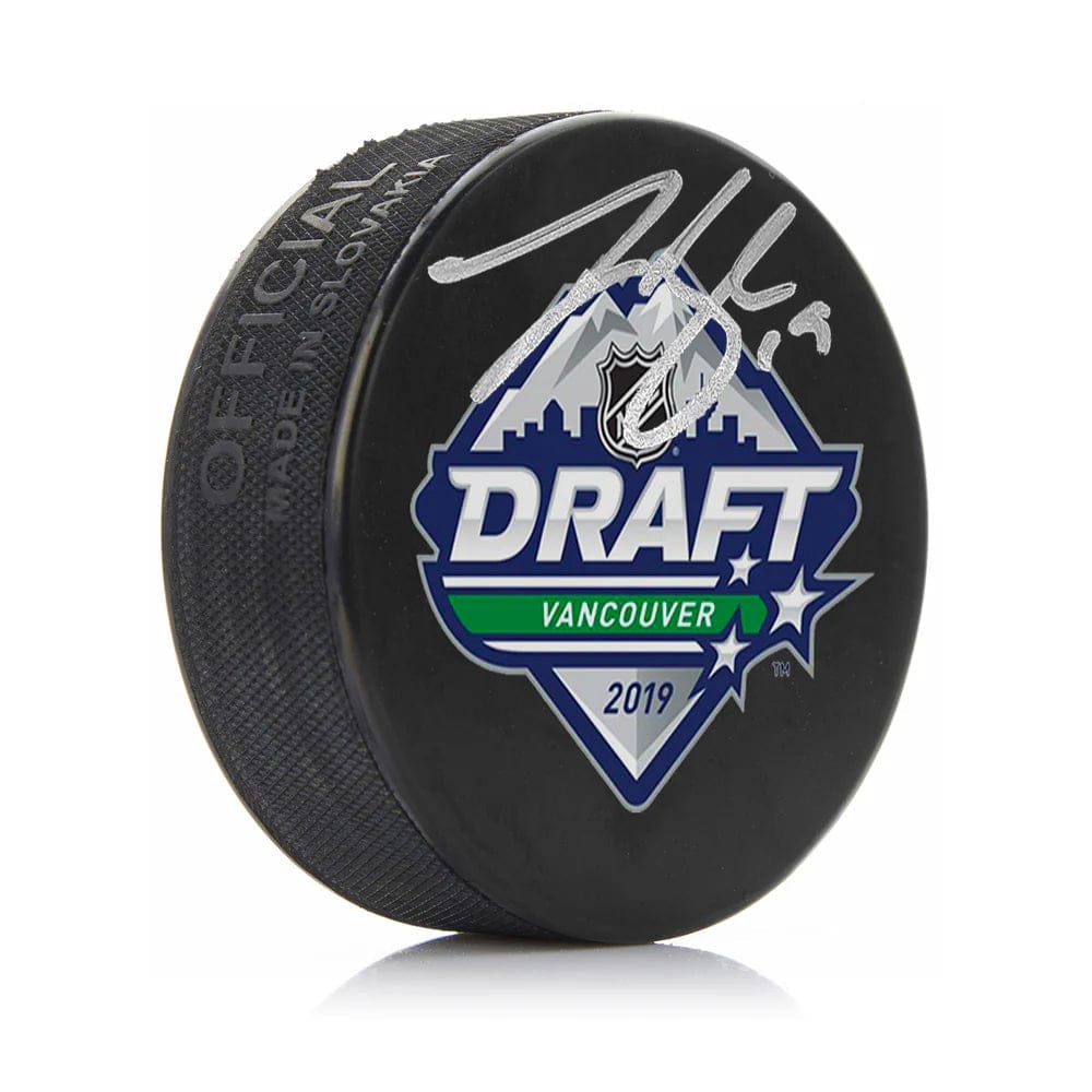 Dynasty Sports & Framing Autographed Pucks Johnny Beecher Autographed Boston Bruins 2019 Draft Hockey Logo Puck - Silver Signature