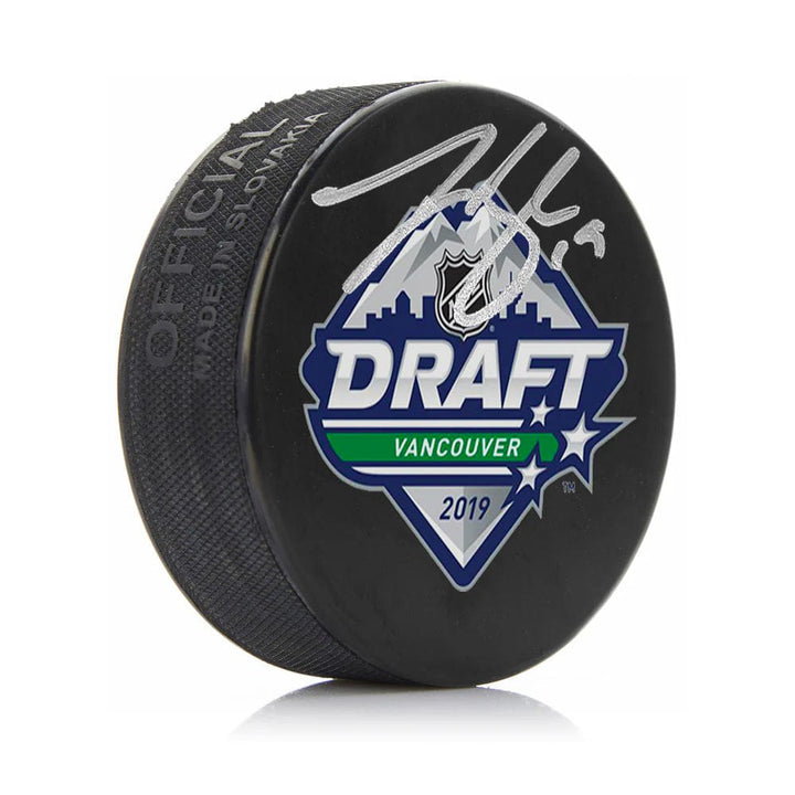 Dynasty Sports & Framing Autographed Pucks Johnny Beecher Autographed Boston Bruins 2019 Draft Hockey Logo Puck - Silver Signature