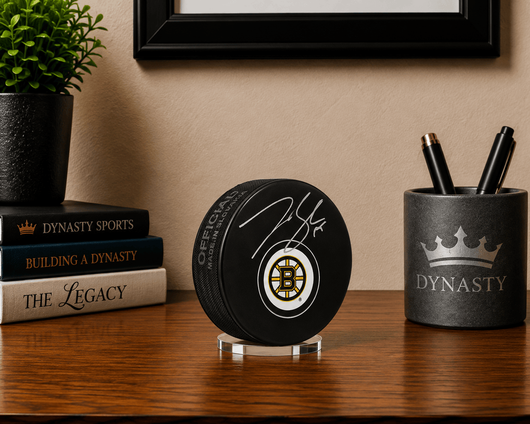 Dynasty Sports & Framing Autographed Pucks Johnny Beecher Autographed Boston Bruins Hockey Logo Puck