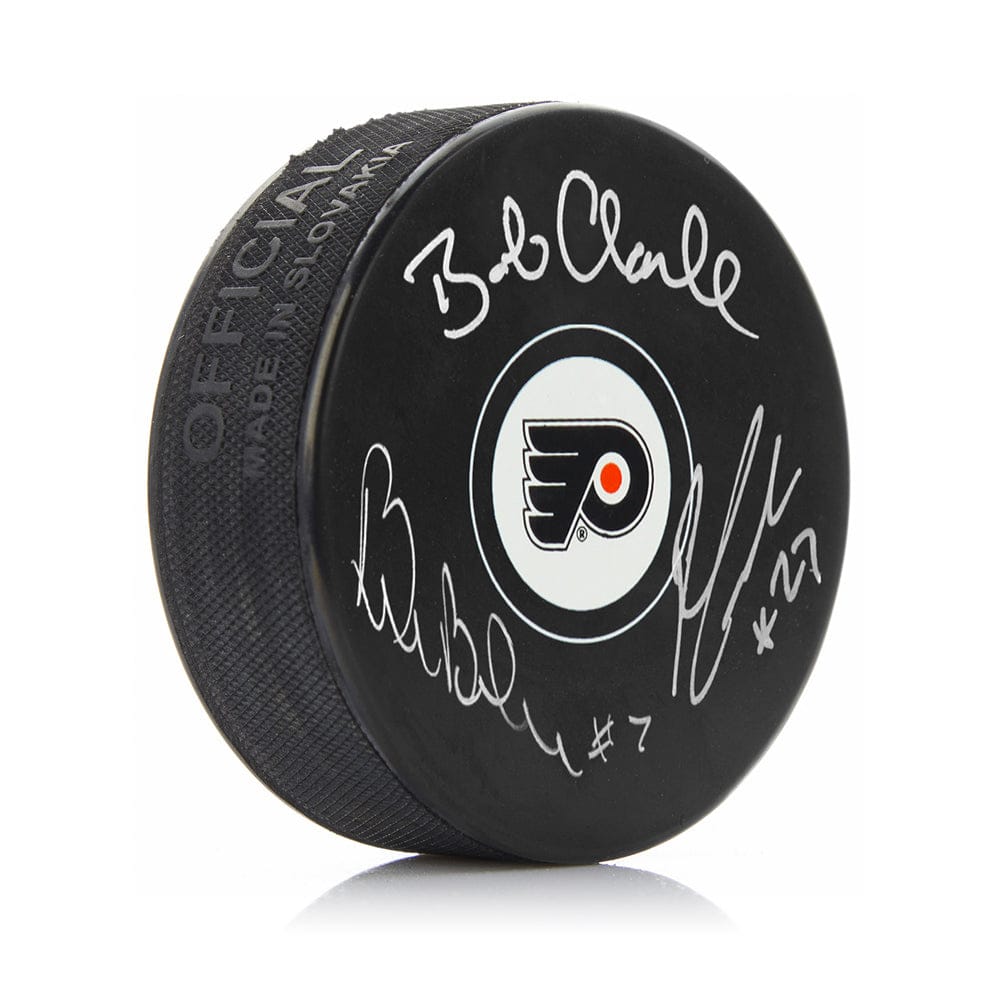 Dynasty Sports & Framing Autographed Pucks LCB Line (Bob Clarke, Bill Barber, Reggie Leach) Autographed Philadelphia Flyers Hockey Logo Puck
