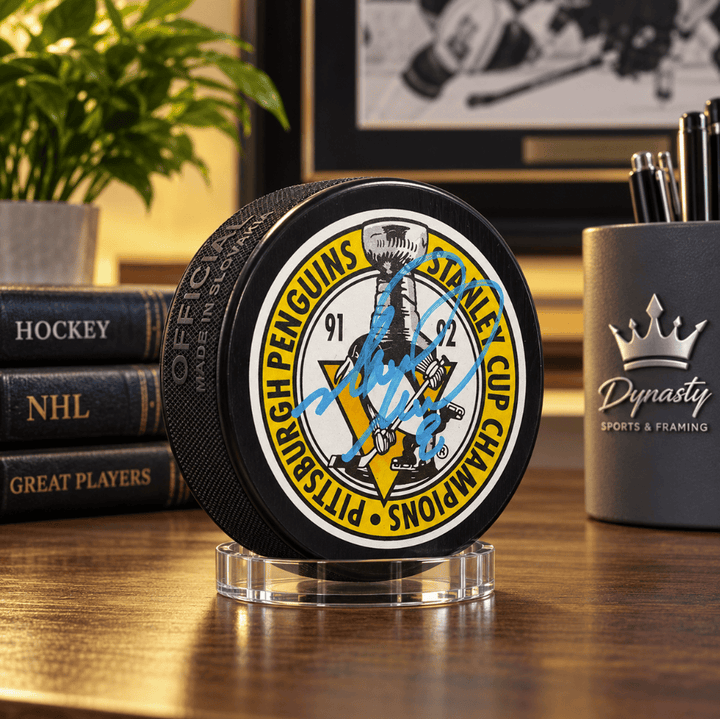 Dynasty Sports & Framing Autographed Pucks Mark Recchi Pittsburgh Penguins 1992 Stanley Cup Champions Autographed Hockey Logo Puck
