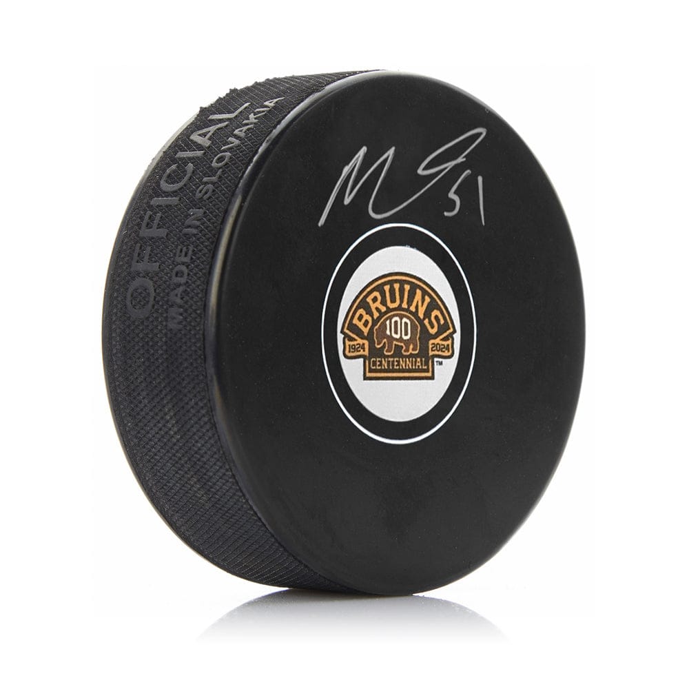 Dynasty Sports & Framing Autographed Pucks Matthew Poitras Autographed Boston Bruins 100th Anniversary Hockey Logo Puck