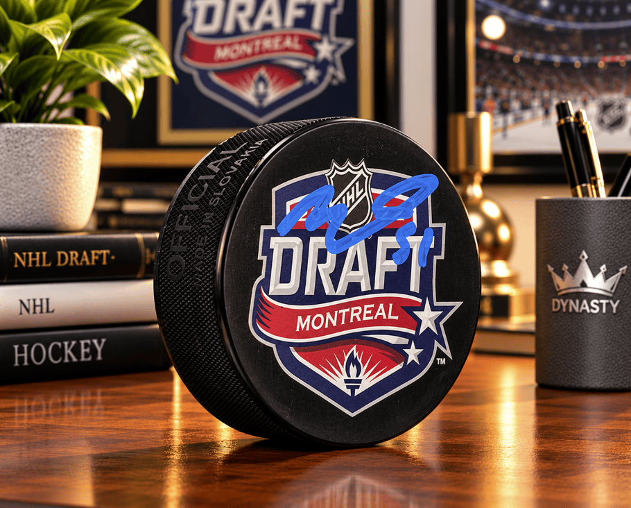 Dynasty Sports & Framing Autographed Pucks Matthew Poitras Autographed Boston Bruins 2022 Draft Hockey Logo Puck